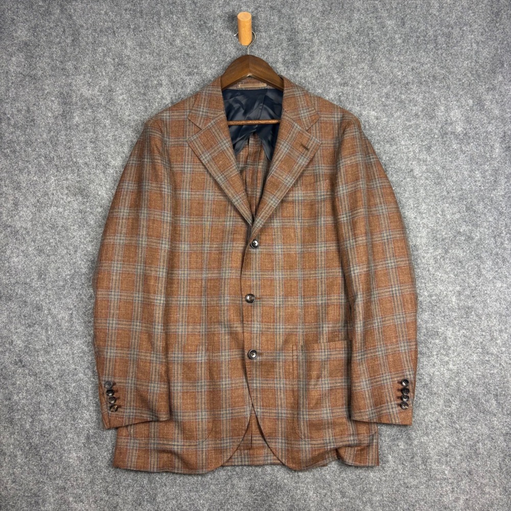 Spier & Mackay Sartorial Sportcoat 38L Brown Plaid Wool Silk Linen C-NESC-01